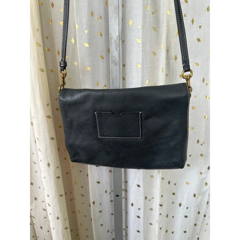 Tory Burch Perforated Logo Pebbled Leather Fold Over Magnetic Snap Crossbody